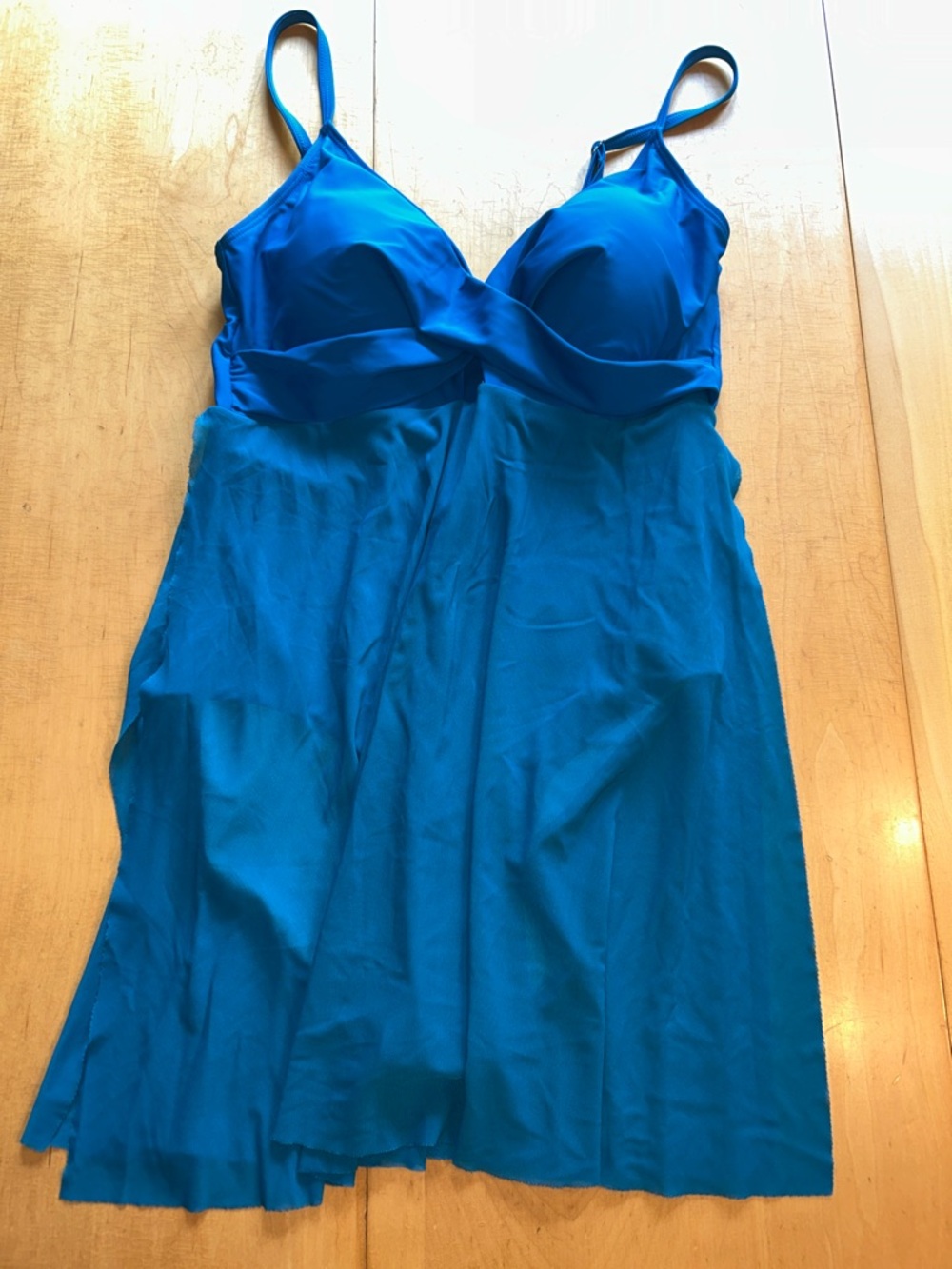 Blue Women's one piece swimming suit with Built-In Bra and adjustable straps